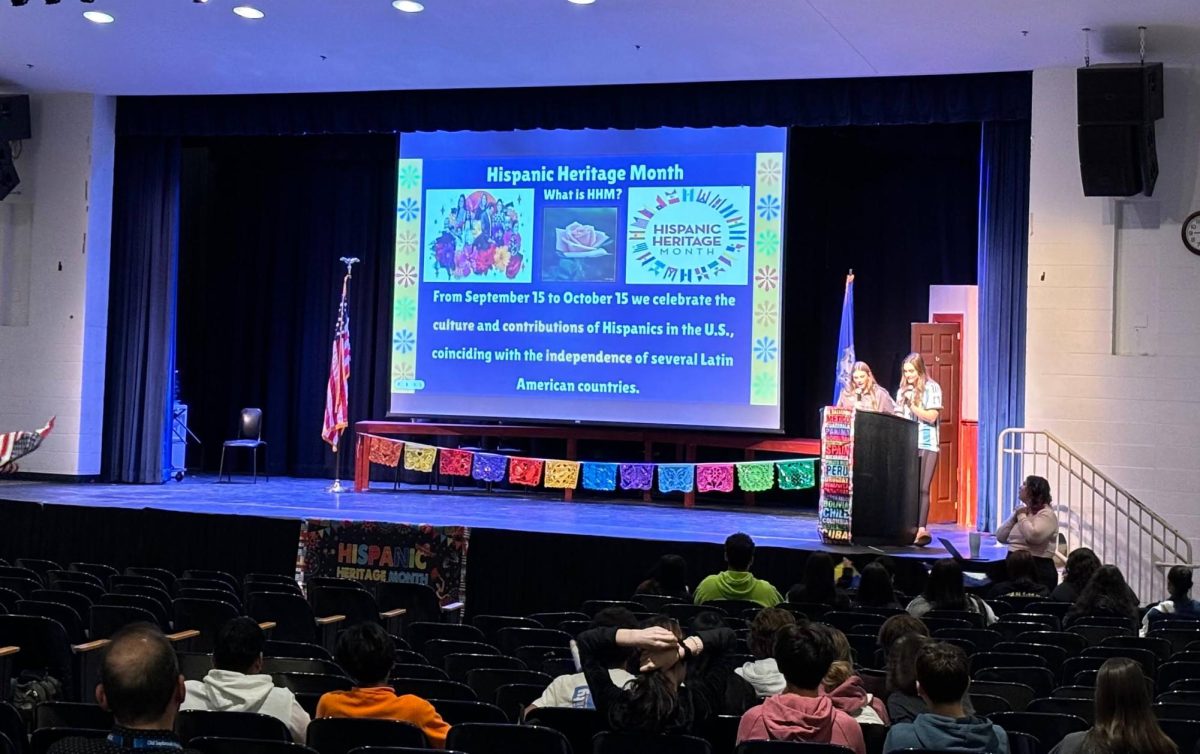 MCs Kyela McGuire and Lauren Kapp present at OSHS's Hispanic Heritage Month  celebration on October 11th.  