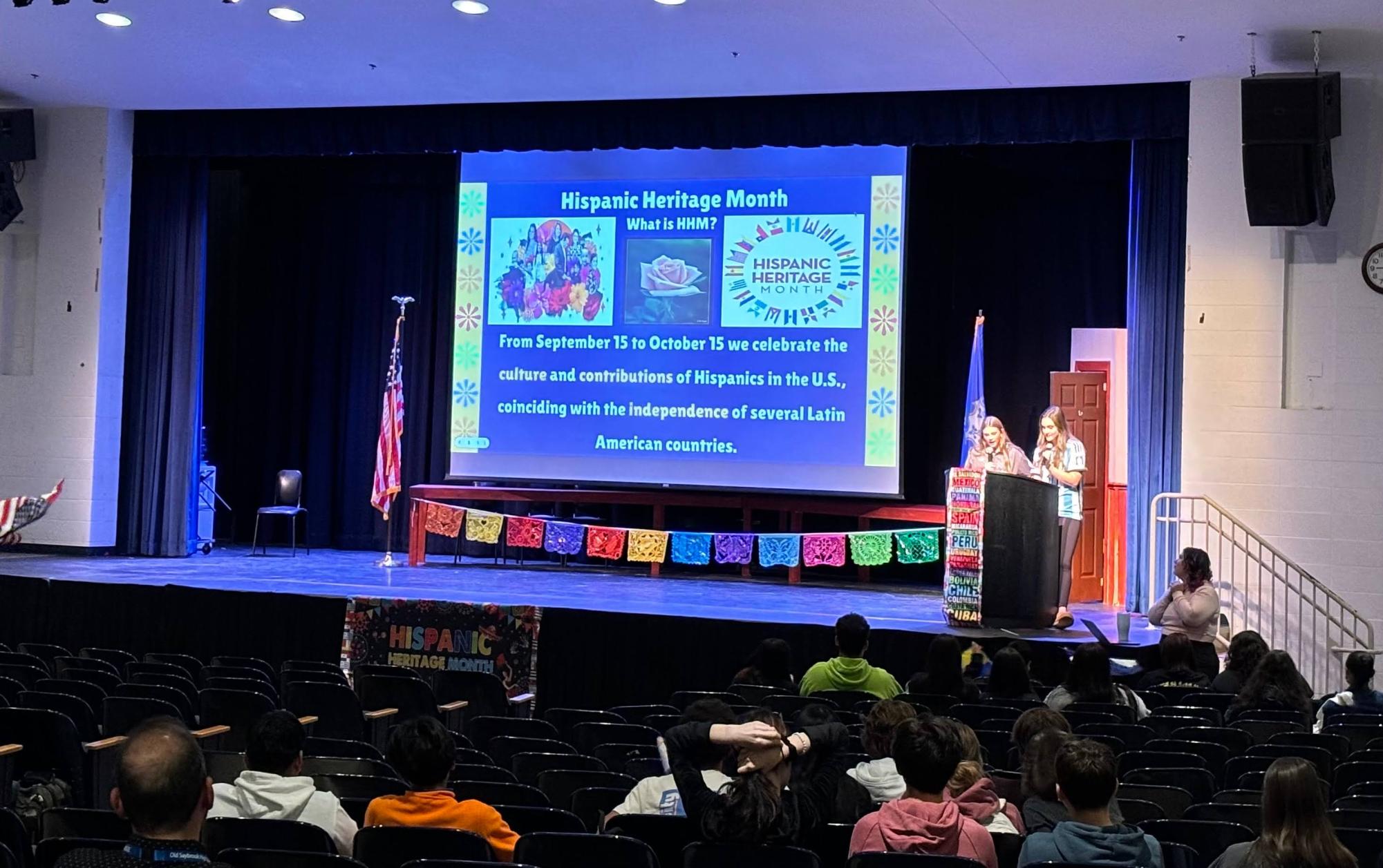 MCs Kyela McGuire and Lauren Kapp present at OSHS's Hispanic Heritage Month  celebration on October 11th.  