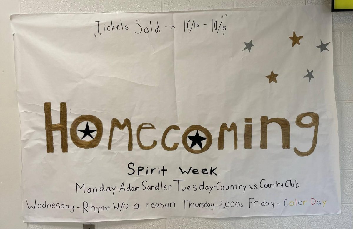 Homecoming sign in front entry. 