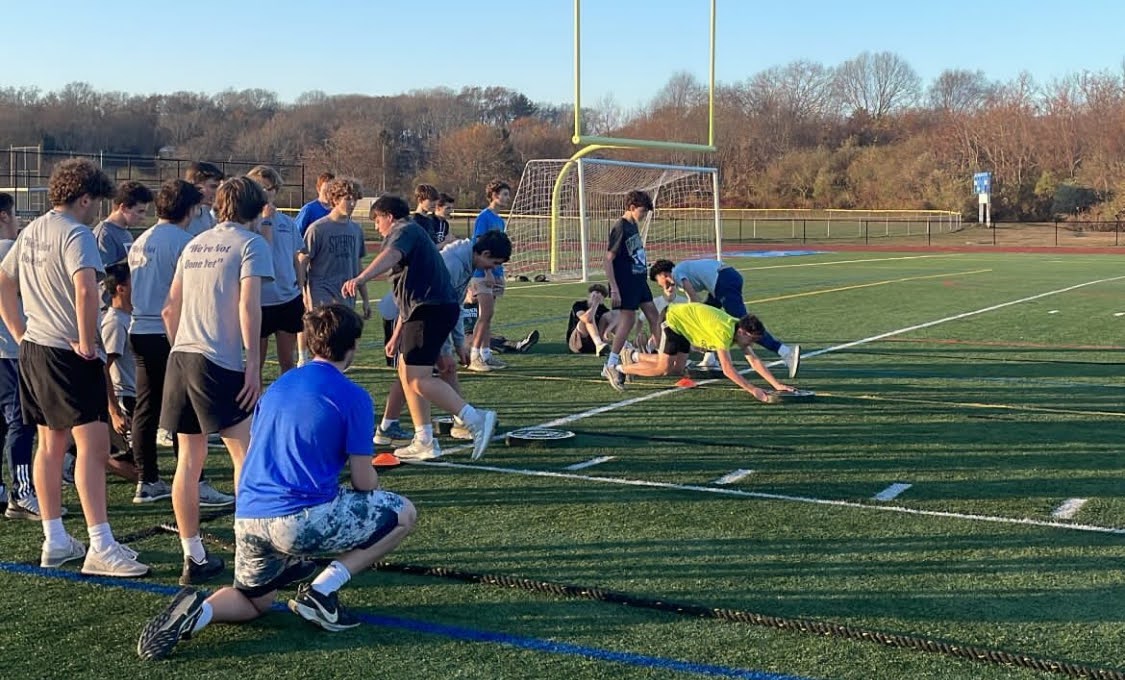 The Old Saybrook Boys Basketball team goes head to head with Old Saybrook Baseball team in a conditioning competition.