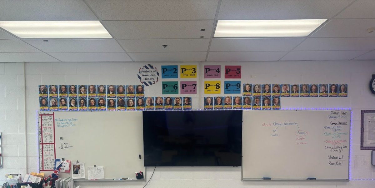 Mrs. Torre’s wall featuring the United States’ current and past presidents.
