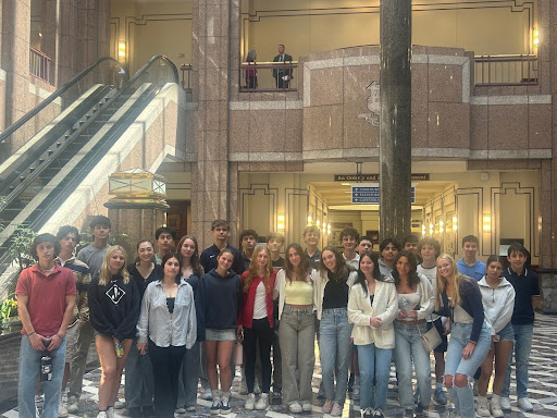 Civics students in the main lobby of the Connecticut State Capital
