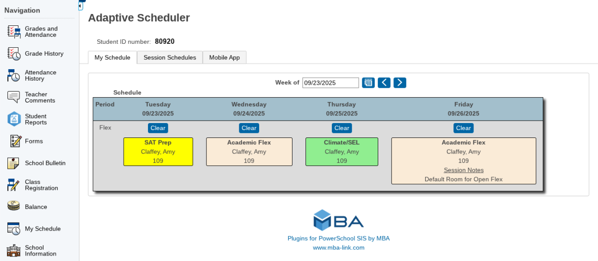 Screenshot of new flex system in powerschool. 