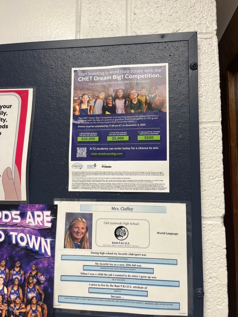 One scholarship advertisement outside Mrs. Claffey’s classroom.