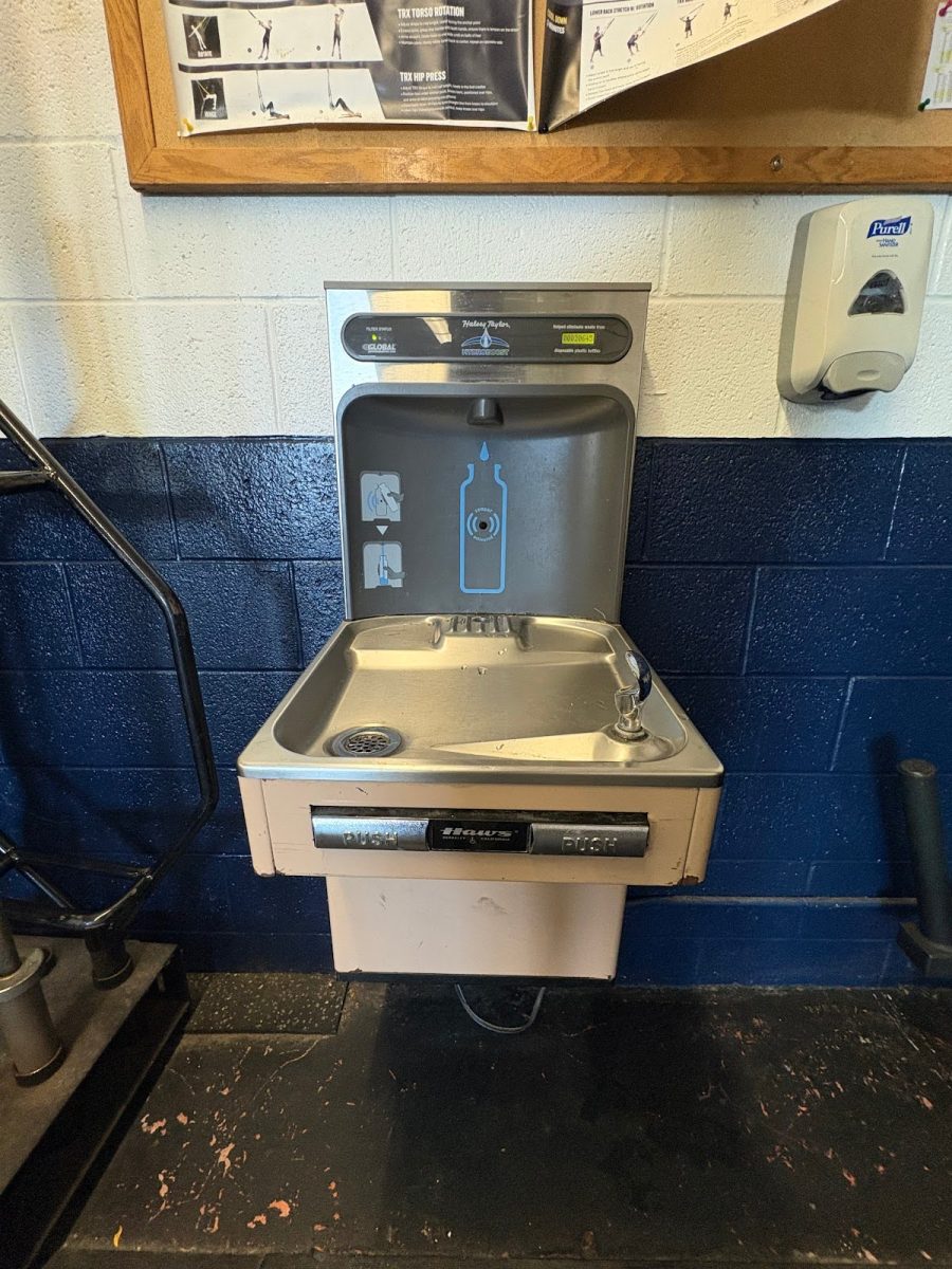 Water fountain in the weight room and in the entrance to the locker room 