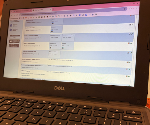 A student’s computer open to their course selection on PowerSchool
