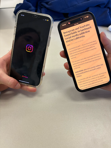 Two students using the news and Instagram.