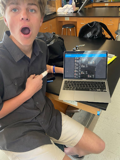 OSHS student, James Ashe, reacting to NCAA Division I Final Bracket
